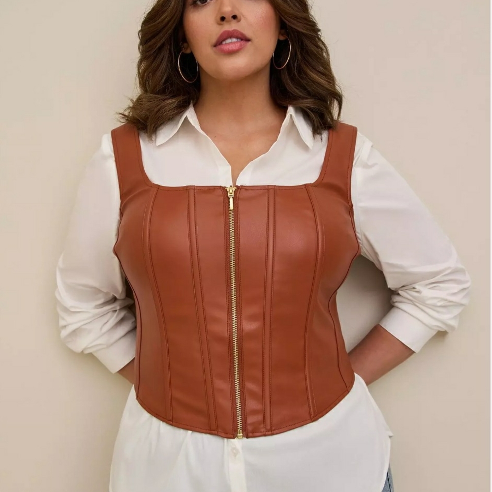 Brown Faux Leather Corset Vest